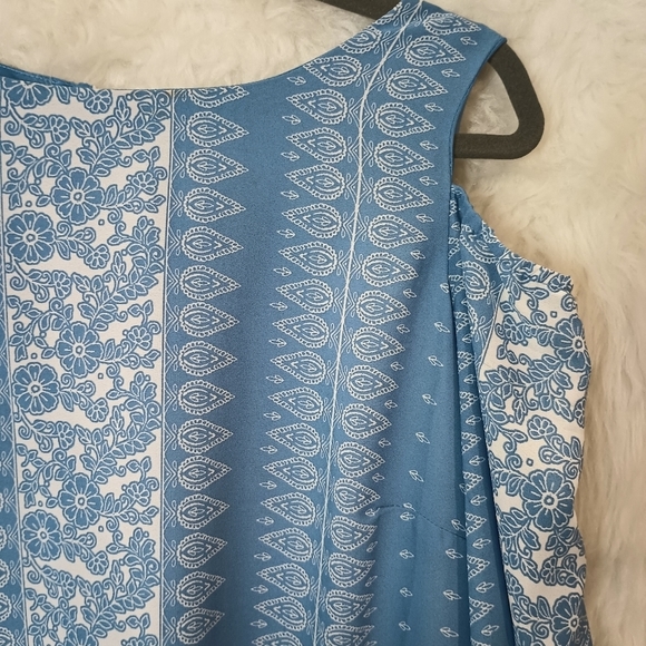 Luxology Blue and White Cold Shoulder Long Sleeve Lined Dress Size 8 - Picture 4 of 14